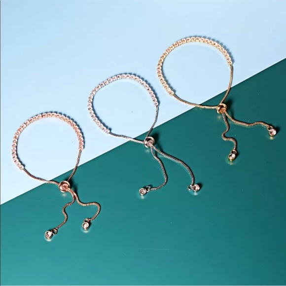 18k Rose Gold Adjustable Dainty Bracelet with CZ - Picture 4 of 5